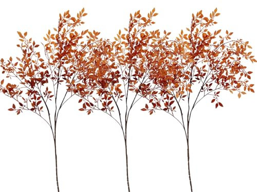 YELIKIT 3PCS Artificial Plants Faux Branches Green Nandina Faux Plants for Vase, Artificial Plants Branches for Wedding Home Office Modern Decor Summer Autumn Plants Stems, Orange 43/108cm