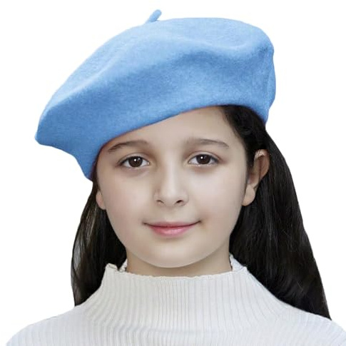 Gajaous Gorro de lana para niños, gorro clásico de moda cálido de color sólido para niños pequeños y niñas, azul, Talla única
