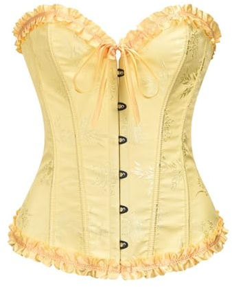 KBOPLEMQ Corsé para mujer, negro, pecho completo, corsé de vampiro, corpiño gótico, vintage, cómodo, disfraz de Halloween, O amarillo., S