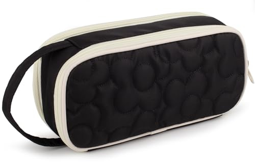 Bunnychic Trousse À Crayons pour Filles, Pochette 2 Compartiments Scolaire | Trousse Matelassée 2 Compartiments Souple, Fermeture Éclair Poignée, Grande Capacité Pour Filles, Bureau Et École