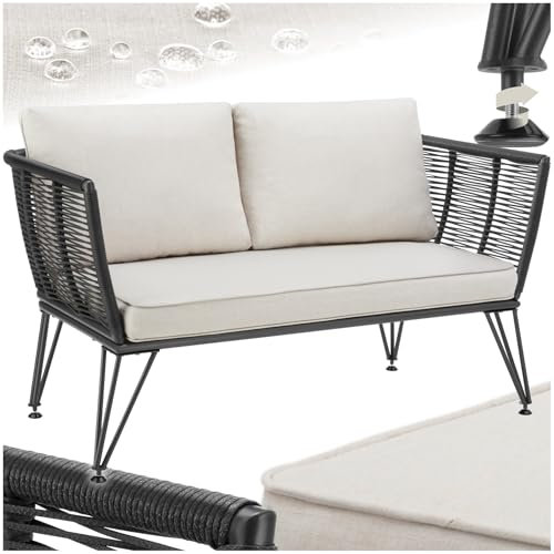 tectake® Rattan Lounge Sofa, Lounge Möbel Outdoor, Balkon Möbel, Outdoor Möbel, Rattan Gartenmöbel, Gartensofa mit Outdoor Kissen wetterfest, Balkonmöbel Kleiner Balkon, Wintergarten