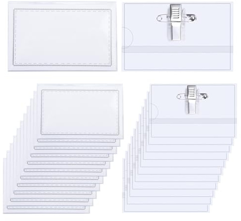 24 Piezas Funda Tarjeta Identificación Horizontal, Porta Tarjetas Identificativas con Clip y Imperdible, Plástico Porta Nombres Clip, Placas Identificativas para Oficina, Escuela, Conferencia