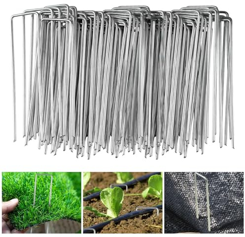 Velway 250 Grapas de Jardín para Malla Antihierbas - 150x36 mm Ø 3 mm Anclaje de Tierra - Clavos de Acero Inoxidable Galvanizados para Césped Artificial, Valla y Red Clavos Camping