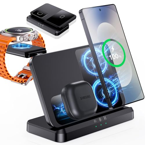 EGV Wireless Charger for Samsung – 3 in 1 Wireless Charging Station for Galaxy S26 Ultra S25 S24, Z Fold Flip 7/6, Detachable Watch Charger for Galaxy Ultra 8/7/6, Foldable, Fast Charging, No Adapter