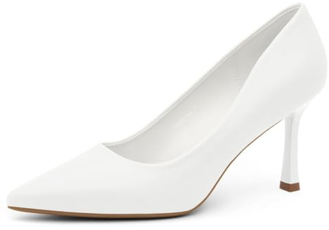 Herstyle 3 Inch Stiletto Pumps for Women – Closed Toe High Heels, Classic Pointed Toe Dress Shoes for Wedding, Office, Party & Work | Comfortable Formal Heels, White, Size 9.0, Marneena