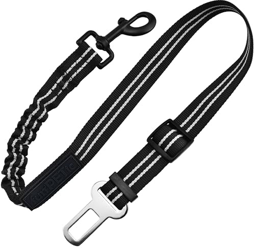 funPETic Auto Sicherheitsgurt für Hund - extra bissfester Adapter mit Dämpfung, Anschnallgurt für kleine und große Hunde und Katzen, Perfekter Hundegurt für Hundegeschirr (Schwarz)