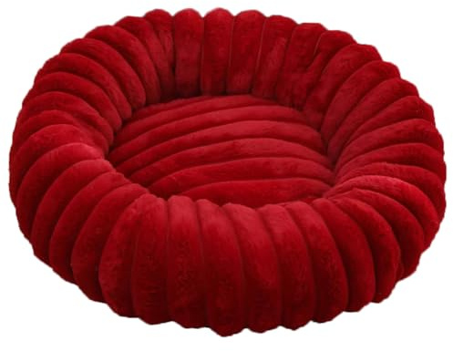 Yuly Panier pour Chien Orthopédique, Lit pour Chat Donut Anti-anxiété, Tissu Peluche Doux, Coussin Chats et Chiens Anti Stress Apaisant, Lavable et Fond Antidérapant (Rouge,60cm/23.6in)