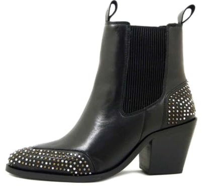 Raquel Perez Bottines Texani pour femme en cuir noir avec clous, talon moyen 7 cm, 23025, Noir , 40 EU