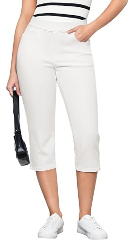 Vetinee Jean capri pour femme, taille haute, skinny, avec élastique, pantalon capri stretch, blanc crème, XXL