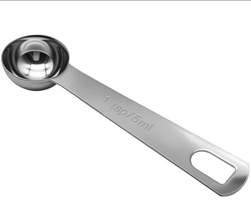 CKANDAY 1 cucchiaino dosatore in acciaio inox, cucchiaio dosatore da 5 ml, manico corto, gadget da cucina per misurazioni precise di cottura, ingredienti da forno, spezie, proteine in polvere