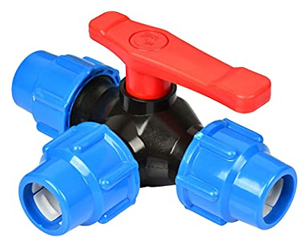 Vanne à bille en PVC, raccord de vanne Vanne à bille 3 voies connexion rapide (1 pièce), vanne en T plastique avec interrupteur, diamètre intérieur 20/25/32/40/50/63 mm(Black,32MM)