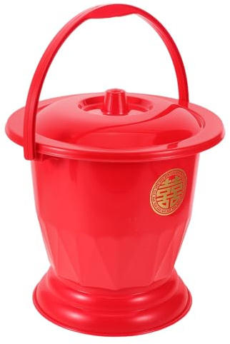 HAMPPLIES Bacinilla de Plástico Rojo Portátil con Tapa y Asa para Bodas, Urinario para Ceremonia Nupcial, Orinal Festivo de Mano para Uso Doméstico y Hospitalario