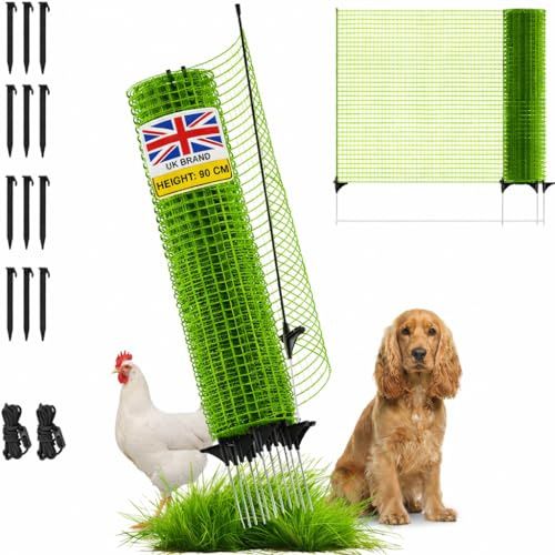 Smith & Barker 15m Temporary Dog & Chicken Fence Kit – 90cm Portable Mesh Garden Fence with Fibreglass Stakes & Ground Pegs – No-Dig Lightweight Barrier for Camping, Poultry, Pets & Garden Protection | portable lightweight