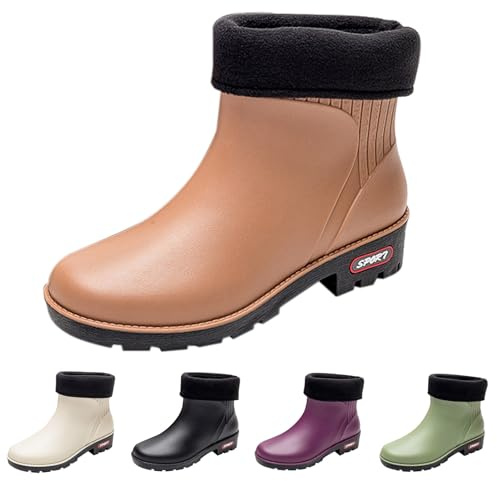 Generisch Botas de goma cortas para mujer, talla 39, botas de mujer con tacón, elegantes, impermeables y cómodas, antideslizantes, para exteriores, botines de lluvia, morado, 38 EU