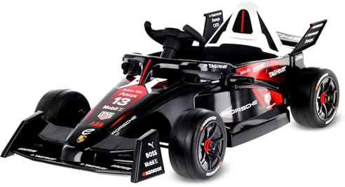 SUN BABY Porsche Bolid Quad - Auto Elettrica per Bambini 3-5 Anni, Macchina Elettrica 12V 4,5Ah, Telecomando Genitori, MP3 USB, Cinture di Sicurezza, Sospensioni - Nero