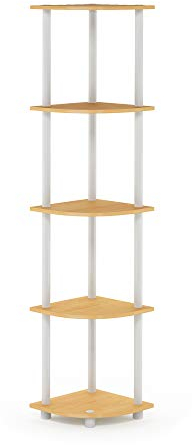 Furinno Turn-N-Tube 5 Tier Corner Display Rack Multipurpose Shelving Unit, Beech/White