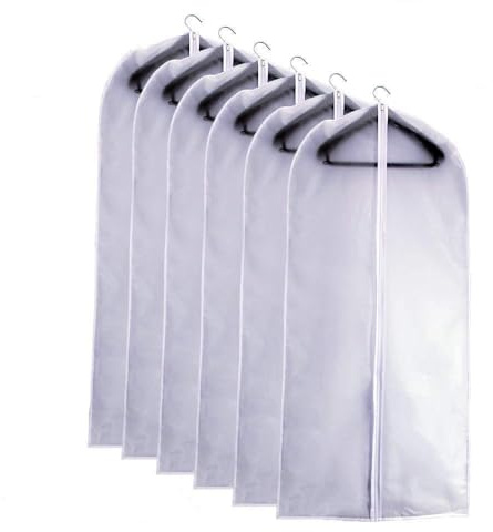 Suit Bags for Closet Storage Garment Bag 24''X40'' Clear Garment Bags for Hanging Clothes (Set of 6) Plastic Waterproof Suit Cover Bag with Zipper for Coats, Jackets, Shirts