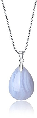 COAI Collar de Acero Inoxidable con Colgante Gota de Agua de Ágata Azul