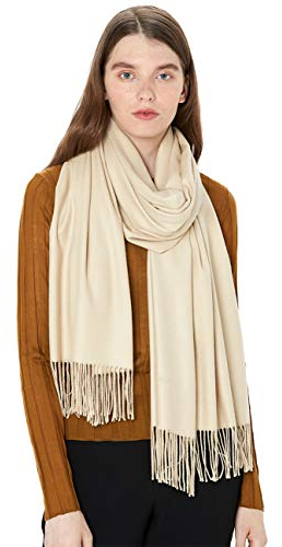 MaaMgic Schal Damen Warm Winter Herbst unifarben Baumwolle mit quasten/fransen, 40+ Farben Einfarbig & Kariert Pashmina xl Stola Schals MEHRWEG,Creme Braun