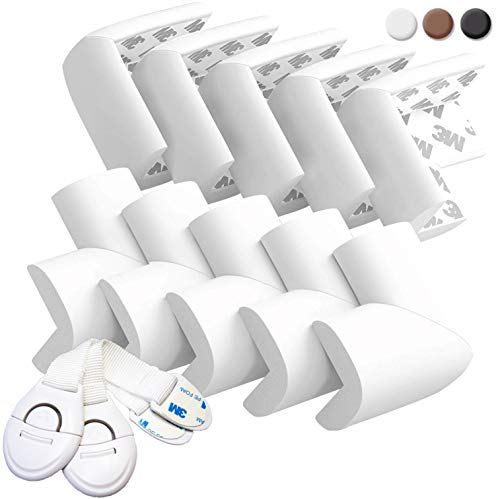 HAPPY CHLEA® Eckenschutz und Kantenschutz Baby Gummi Weich mit „AKTIVSCHAUM“ Technologie, für Tisch und Möbel Ecken, Stoßschutz für Baby und Kinder. Bonus 2 Schubladensicherung (Weiße)