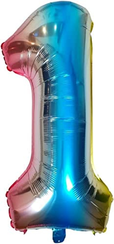 DIWULI Palloncino Numero 1 Blu Arcobaleno XL - Palloncini Compleanno 1 Anno, Palloncino 1 Anno Palloncini Numeri Gonfiabili Grande Festa Decorazione Decorazioni Pallone Ragazza Bambino Bambina