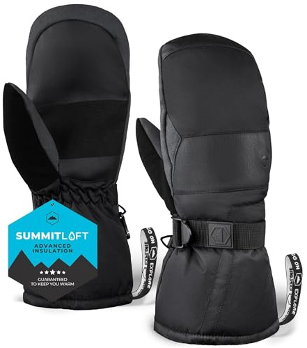 Tough Outdoors Ski Mittens - Waterproof Mittens for Men & Women - Insulated Winter Gloves - Palm Grip Skiing Accessories - Black - X-Small-Small