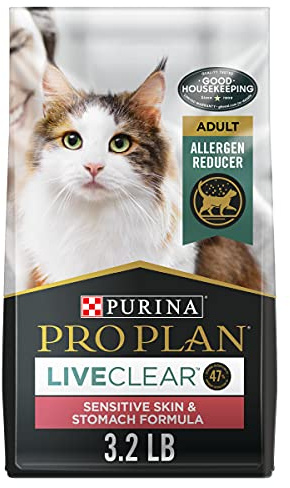 Purina Pro Plan Allergen Reducing, Sensitive Skin & Stomach, High Protein Cat Food, LIVECLEAR Turkey and Oatmeal Formula - 3.2 lb. Bag