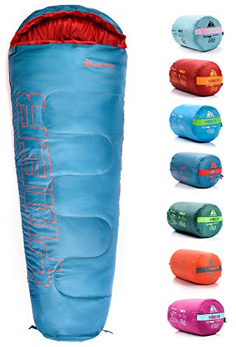 meteor Premium Kinder-Schlafsack Sommer Ultraleicht Hüttenschlafsack Komfortbel Jugendliche Camping Deckenschlafsack Leicht Herbst inlett Schlafsack kleines Baby mini Sleeping Bag (Blau/Orange)