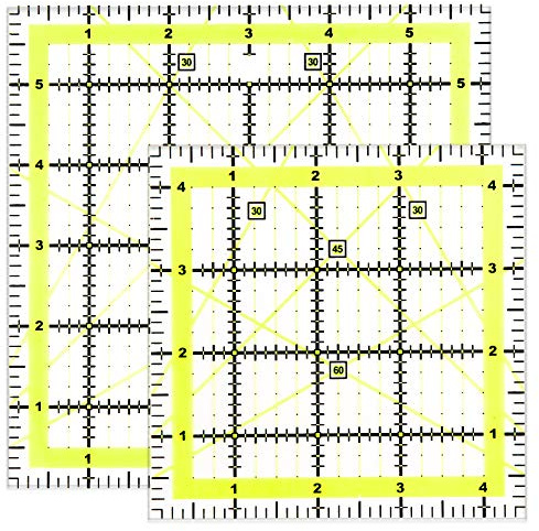 2 Pcs Quilting Rulers, 4.5 Inch & 6 Inch Square Quilting Templates, Fabric Cutting Ruler, Square Sewing Ruler for Patchwork Cutting Quilting, Sewing Crafts
