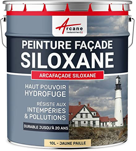 ARCANE INDUSTRIES Peinture Facade Siloxane Hydrofuge - ARCAFACADE SILOXANE - 10 L (+ ou - 60 m² en 1 Couche) Jaune Paille - RAL 085 90 30