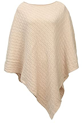 Ever Bloom Damen Strick Poncho, Capes mit Rundhals, Strickponcho Umhang Für Frauen Zopfmuster, Grobstrick Unifarben, Poncho:Altrose