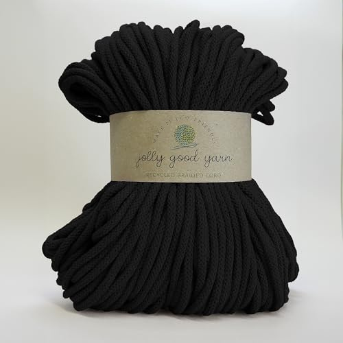 5mm Braided Macrame Cord Rope by Jolly Good Yarn, Soft Recycled Cotton, 100m (500g), Wall & Plant Hangers, Textile Jewellery, Decorations (Heavitree Black)