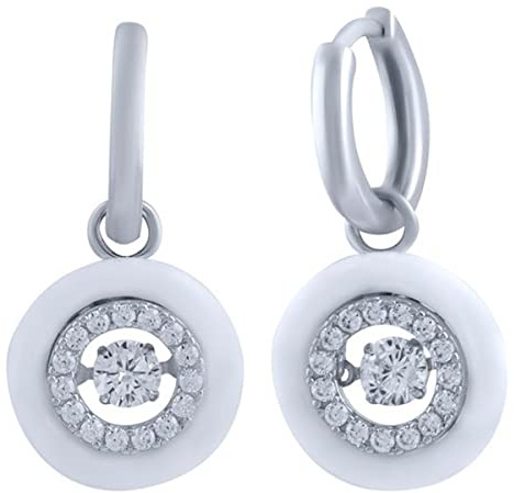 Creolen aus 925er Sterlingsilber, mit weißem Keramik-Design, Gewicht 7,9 g, rhodiniertes Finish, Keramik, Kein Edelstein