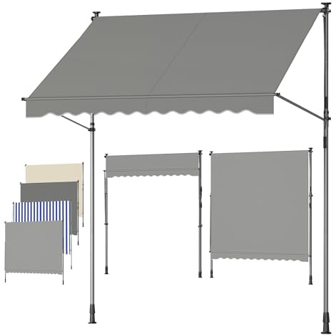 SONGMICS Store Banne Rétractable, Réglable en Hauteur, 250 x 180 cm | Store Manuel, avec Manivelle, pour Balcon, Jardin, Terrasse, Gris, Collection SHELD GSA252G01