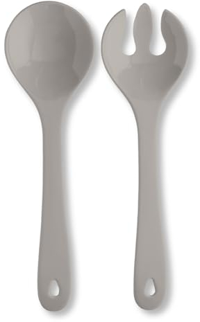 Spoddy Posate per insalata in plastica (31 cm, 2 pezzi, grigio chiaro) – Posate in plastica con cucchiaio per insalata e forchetta per insalata da servire (lavabili in lavastoviglie e resistenti al