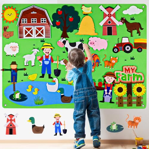 Jeackcelle Montessori Spielzeug Bauernhof Tiere Filz Geschichte Board Set 40Pcs Vorschule Bauernhaus Themed Storytelling frühes Lernen interaktive Spiel Kit Wand hängende Geschenk für Kleinkinder