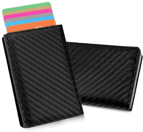 SSKHE korthållare plånbok för män, pop up kreditkort metall smal minimalistisk läderplånbok med ID-fönster, sedelfack, Svart, NO, Modern