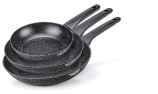 Moneta Formidabile Stone Set di 3 padelle antiaderenti 20-24-28cm, anche per induzione, 100% made in Italy Nero Set 3 padelle 20-24-28cm Nero