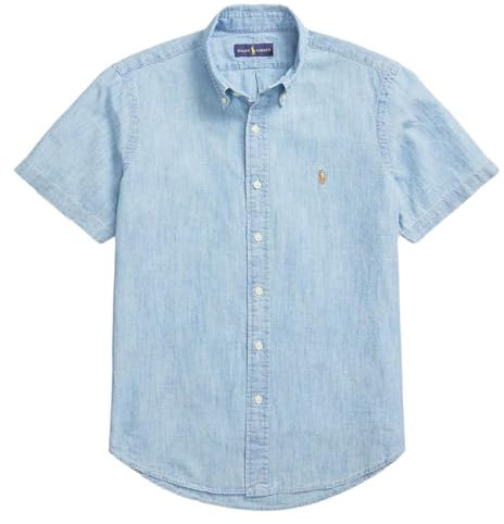 POLO RALPH LAUREN Men's Big and Tall Short Sleeves Classic Fit Oxford Buttondown Shirt, Light Chambray, 4XL/Tall