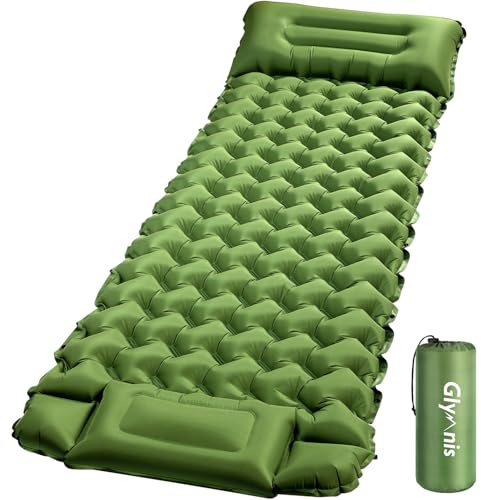 Glymnis Matelas de Camping Autogonflant 1P, Pompe + Oreiller, Ultraléger