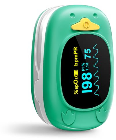 Paediatric Pulse Oximeter, HOLFENRY Oxygen Monitor Finger Kids-Child Pulse Oximeter For Sleep Apnea Sufferers Checking Blood Oxygen Saturation SpO2, Heart Rate, PI