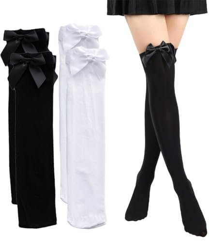 Lot de 2 paires de chaussettes extra longues en coton pour femme Noir + blanc