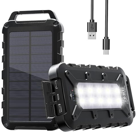 Cargador Solar 26800mAh, Solar Power Bank PD15W 3.0A Carga Rápida Batería Externa Portátil con 2 USB-A Salida y 1 USB-C Entrada con Linterna LED para Teléfono Tabletas Cámping
