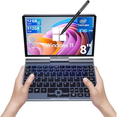 KOOSMILE 8 Touchscreen Laptop, Mini Laptops 2 in 1 Laptop mit Tastatur 12 GB LPDDR5-RAM, 512 GB/1 TB SSD, Wi-Fi 6, BT 5.2, HDMI, 2-MP-Kamera, Convertible Computer (N150-12GB+512GB)