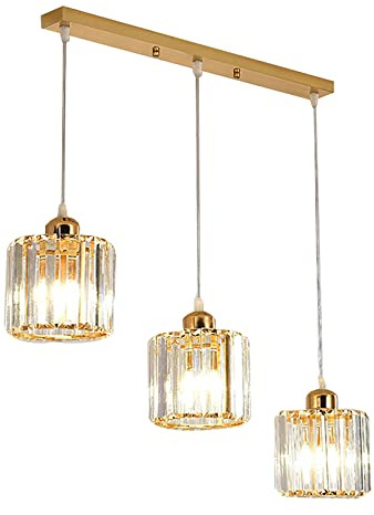 Jewelry Lampada a Sospensione in Cristallo per Sala da Pranzo Camera da Letto,Moderno ③-Lampadario di Cristallo Chiaro per Isola Cucina,K9 Cristallo Goccia di Pioggia Illuminazione a Sospensione-Oro