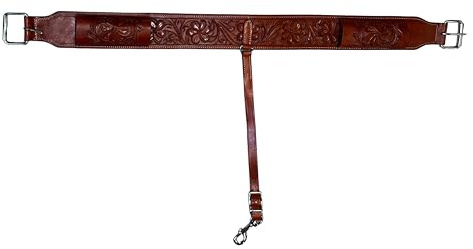 Hulara Western Carved Leather Rear Flank Back Saddle Girth Cinch Belt with Bucking Strap Comfytack |Premium Flank Cinch Belt Leather Horse Girth Brown