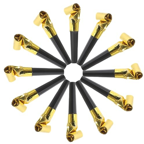 NOLITOY 100 Piezas de Matracas para Fiesta de Cumpleaños, Sopladores Ruidosos en Negro y Dorado, Ideales para Animar Celebraciones y Eventos Festivos