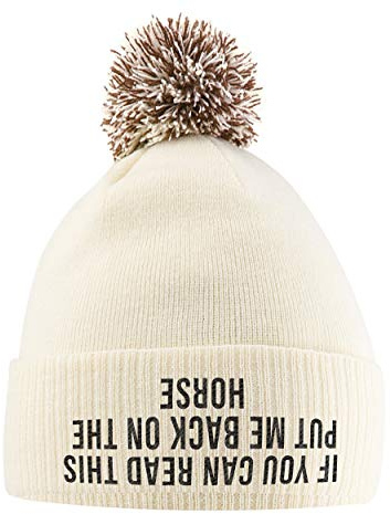 Bonnet à pompon avec inscription « If You Can Read This Put Me Back On The Horse Hat »,Cadeaux d'équitation pour filles,Bonnet d'hiver avec slogan de cheval brodé sur le devant,Blanc,taille unique