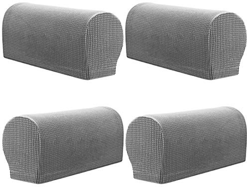 PBIEHSR Arm Rest Covers, Set of 4 Stretch Armchair Couch Armrest Chair Covers for Furniture Protector, Anti-Slip Sofa Chair Arm Caps Spandex Polyester Slipcovers(Silver Gray)