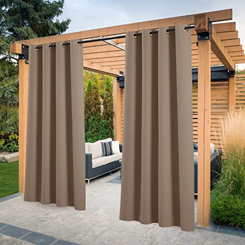 Pony Dance Rideau pour Pergola - Rideaux Occultants Isolant Froid Chaleur Lumière Bloquer Draperies Imperméable à Oeillets Intérieur/Extérieur, L 132 x H 243 cm, Taupe, 2 Pièces